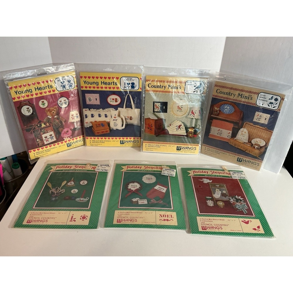 (7) Vintage Wang's International Stencils COUNTRY MINI'S YOUNG HEARTS  HOLIDAY